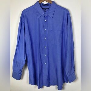Tommy Hilfiger Blue White Pinstripe Dress Shirt XXL 18 34/35 Lifetime Collar